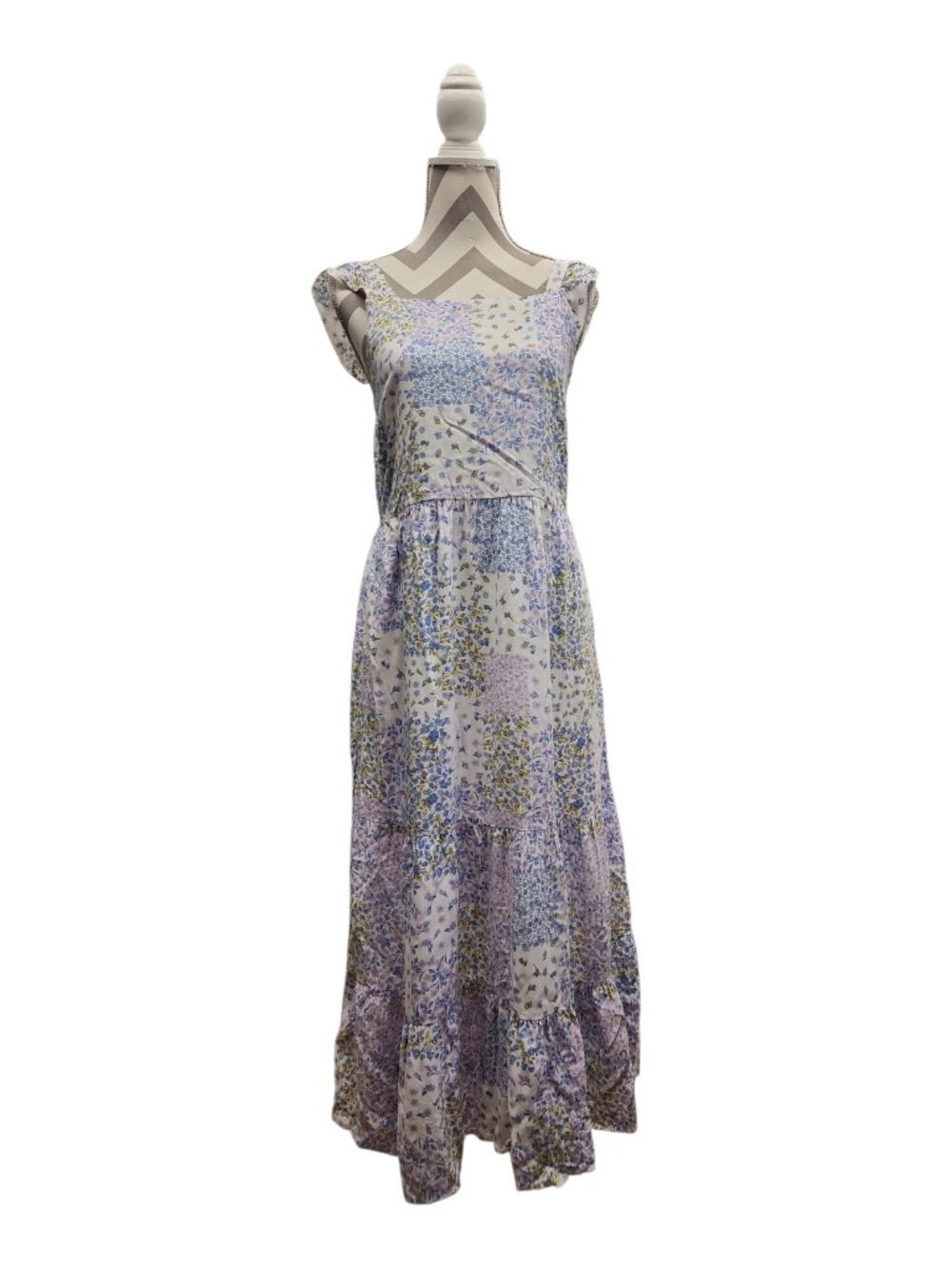 cottagecore patchwork floral maxi dress art class target lavender ruffle xl - Picture 2 of 9